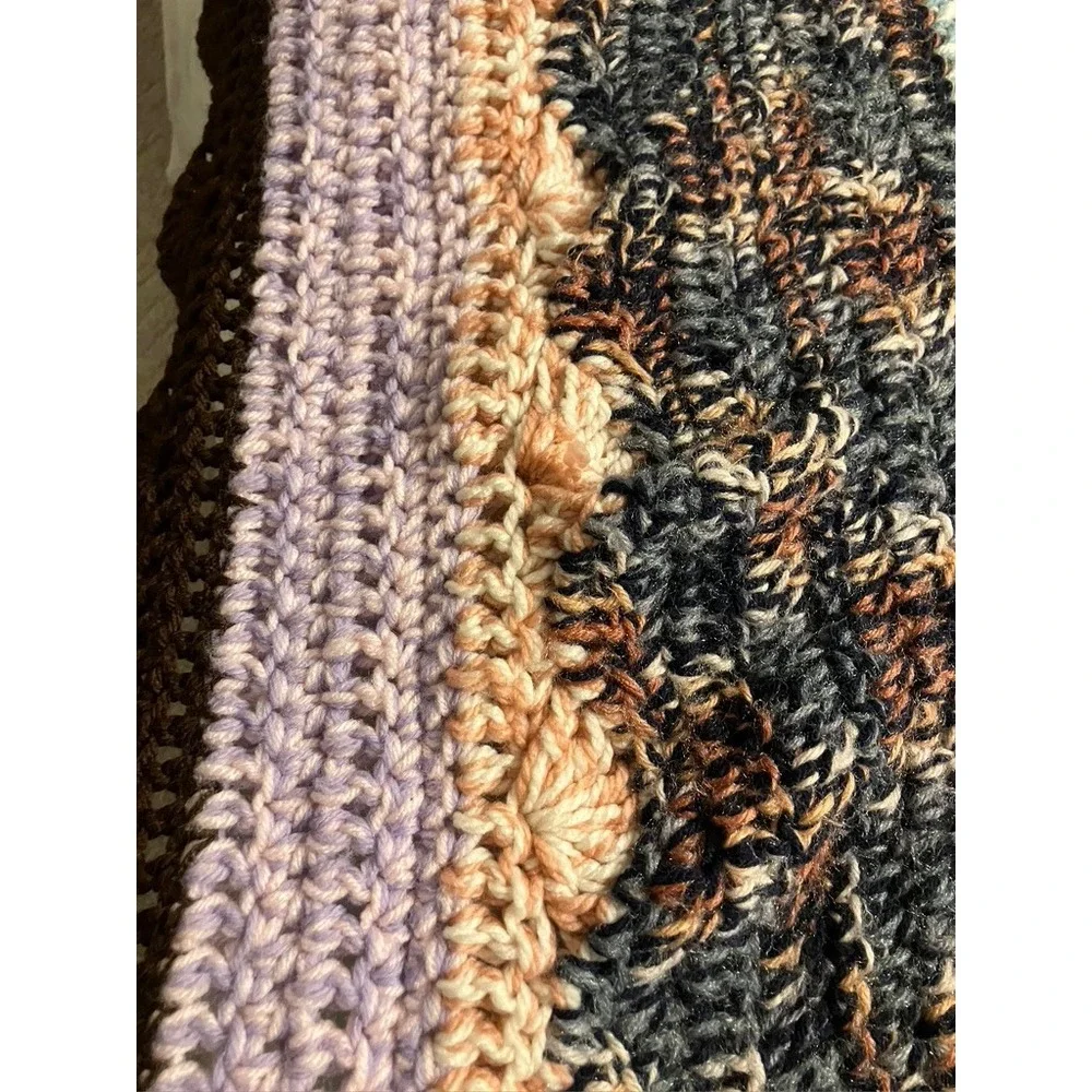 Handmade Crochet Afghan Blanket 30x60‎ Multi-Color Striped Boho Cottagecore